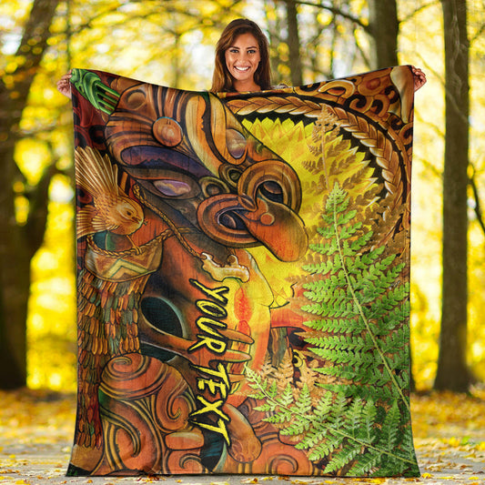 Custom Personalised Hei Tiki Maori Premium Blanket Fern Aotearoa Ta Moko Sun
