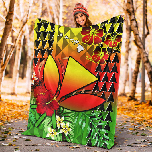 Hawaii Flowers Premium Blanket Color Tribal Pattern Hawaiian