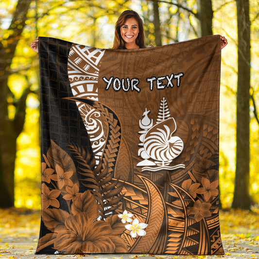 Custom Personalised New Caledonia Premium Blanket Nautilus Gold Polynesian Hibiscus