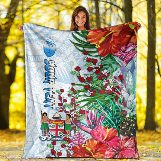 Custom Personalised Fiji Premium Blanket Proud Fijian Tapa mix Tagimoucia Flowers
