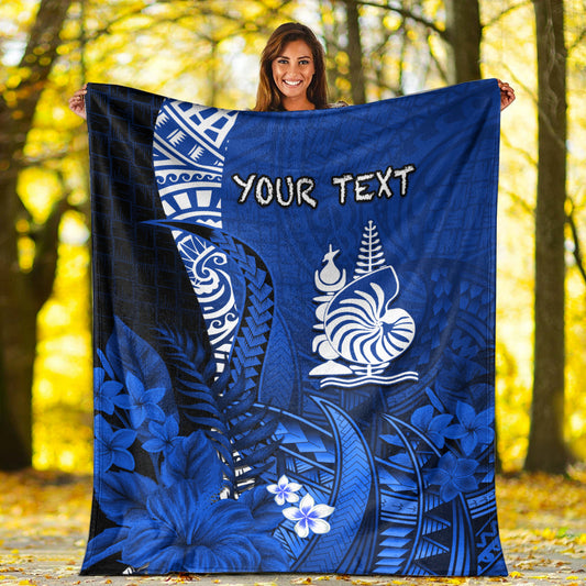Custom Personalised New Caledonia Premium Blanket Nautilus Blue Polynesian Hibiscus