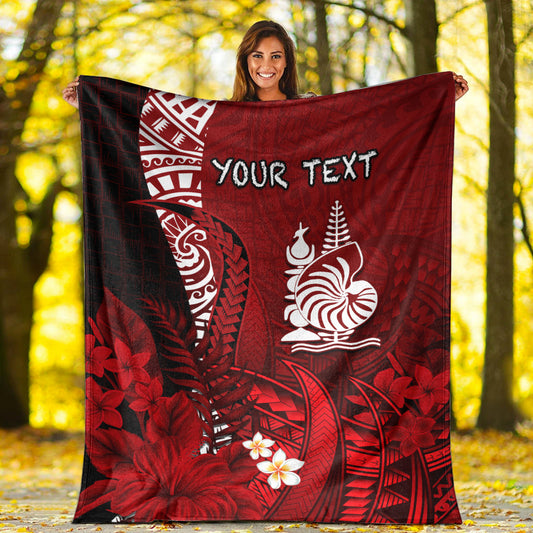 Custom Personalised New Caledonia Premium Blanket Nautilus Red Polynesian Hibiscus
