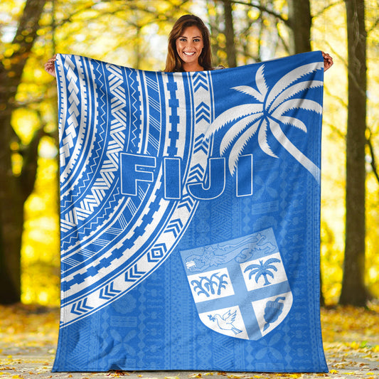 Fiji Rugby Sevens Premium Blanket Fijian 7s Tapa Polynesian Blue Ver.01