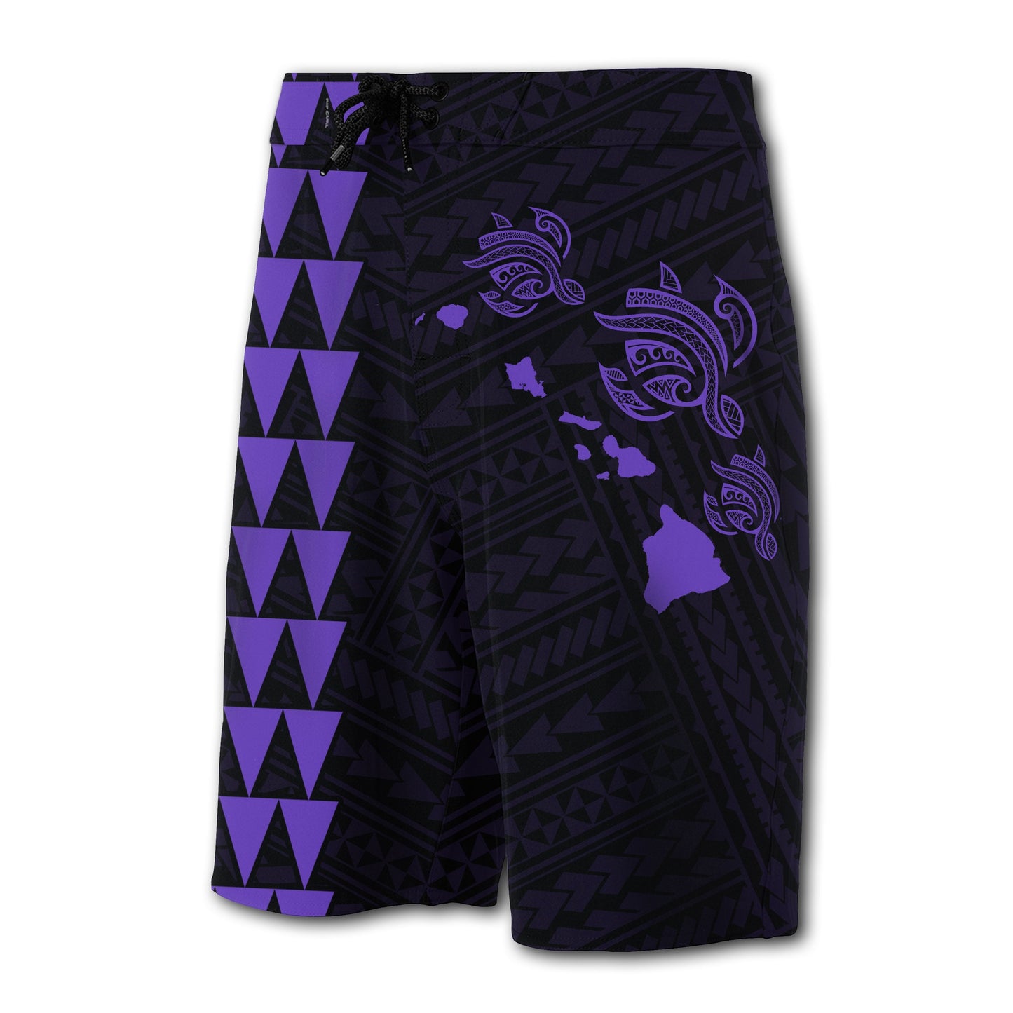 Hawaii Kakau Polynesian Three Turtles Map Board Shorts - Purple