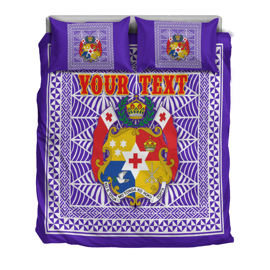 (Custom Personalised) Tonga Pattern Bedding Set Coat of Arms Purple and White