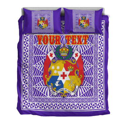(Custom Personalised) Tonga Pattern Bedding Set Coat of Arms Purple and White