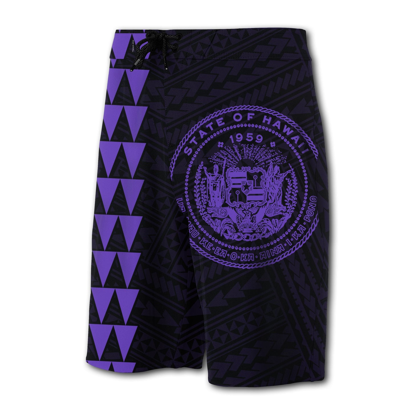 Hawaii Kakau Polynesian Coat Of Arms Board Shorts - Purple