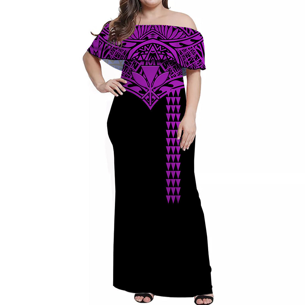 Hawaii Polynesian Tribal Off Shoulder Dress Purple