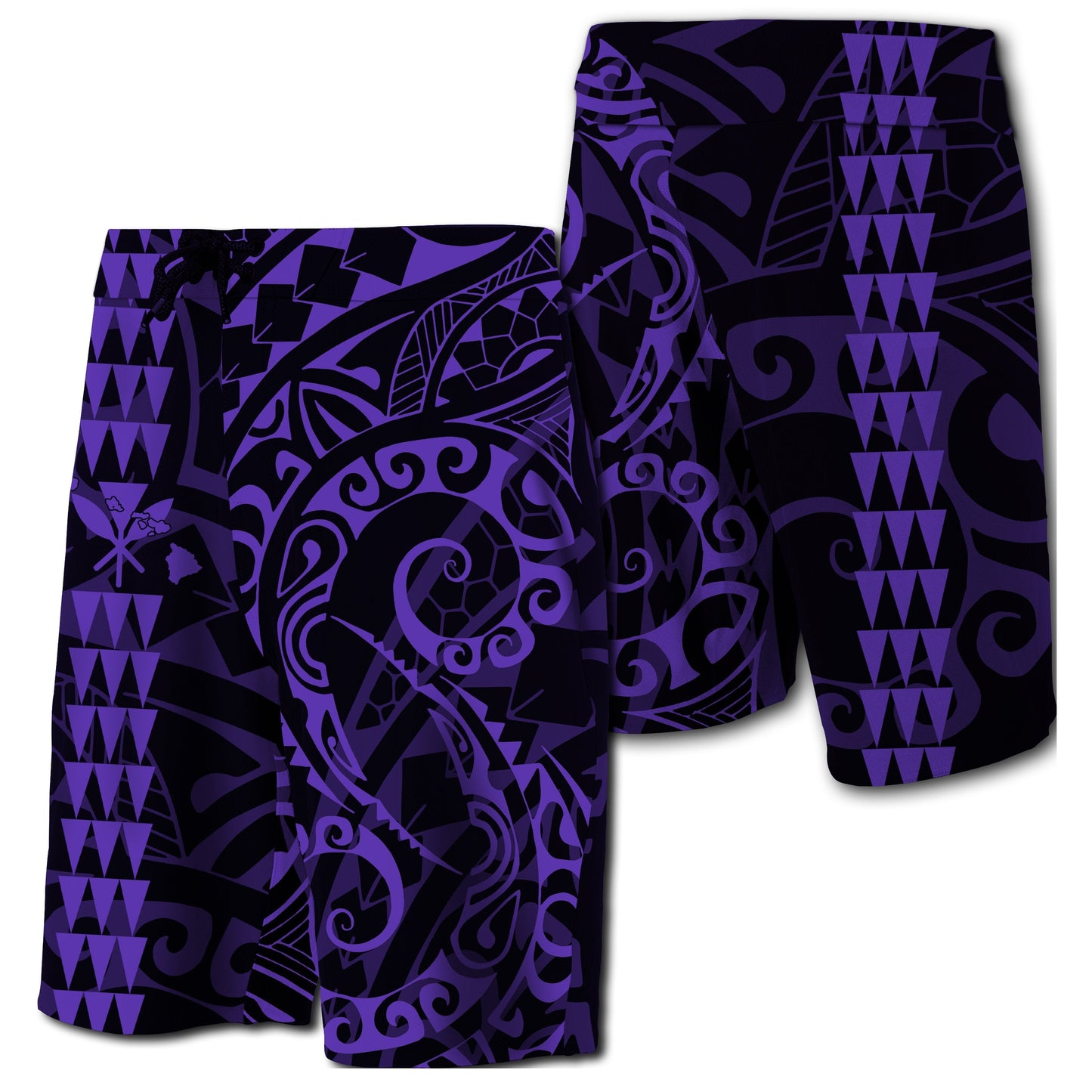 Hawaii Kakau Polynesian Kanaka Board Shorts - Purple - Snapy Style