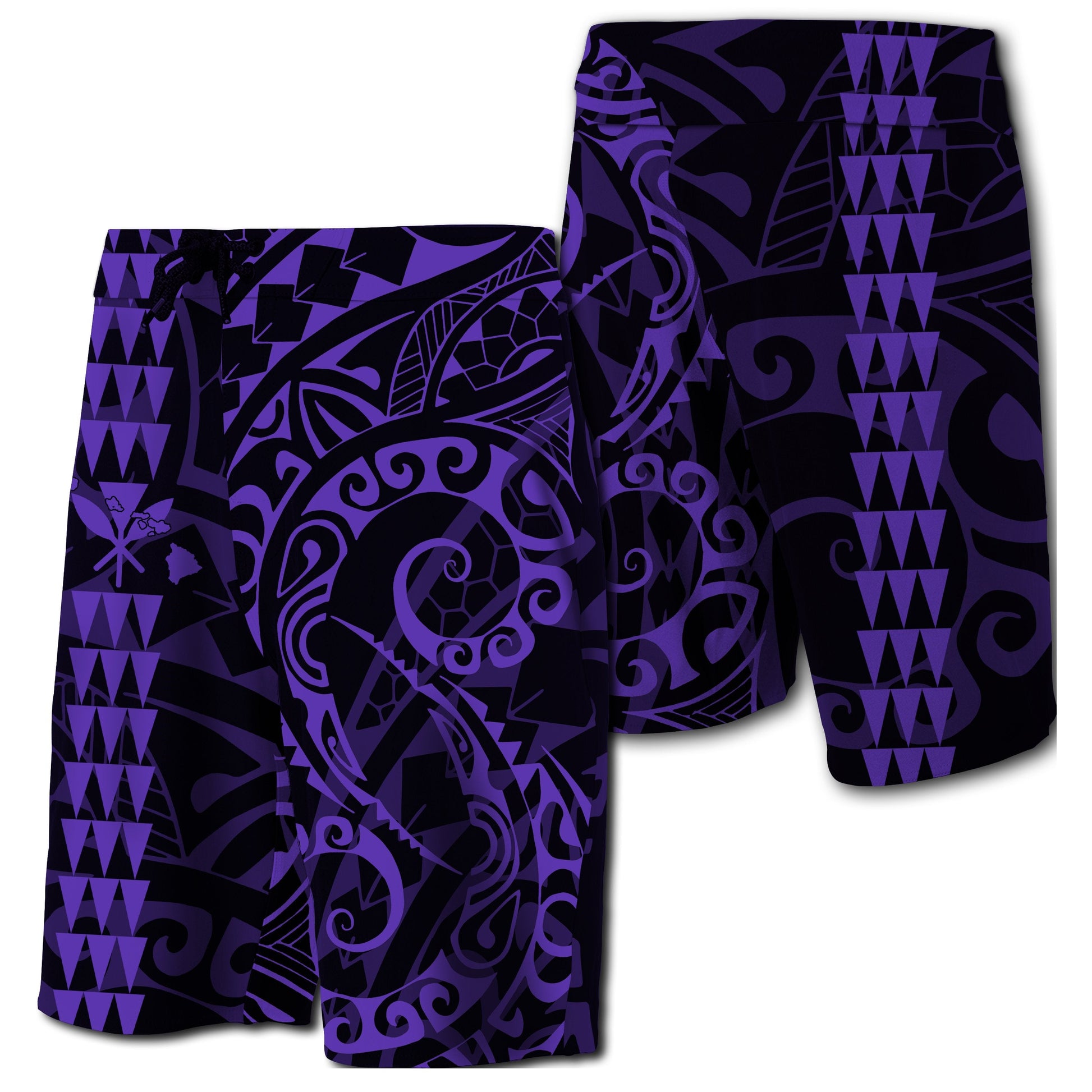 Hawaii Kakau Polynesian Kanaka Board Shorts - Purple - Snapy Style