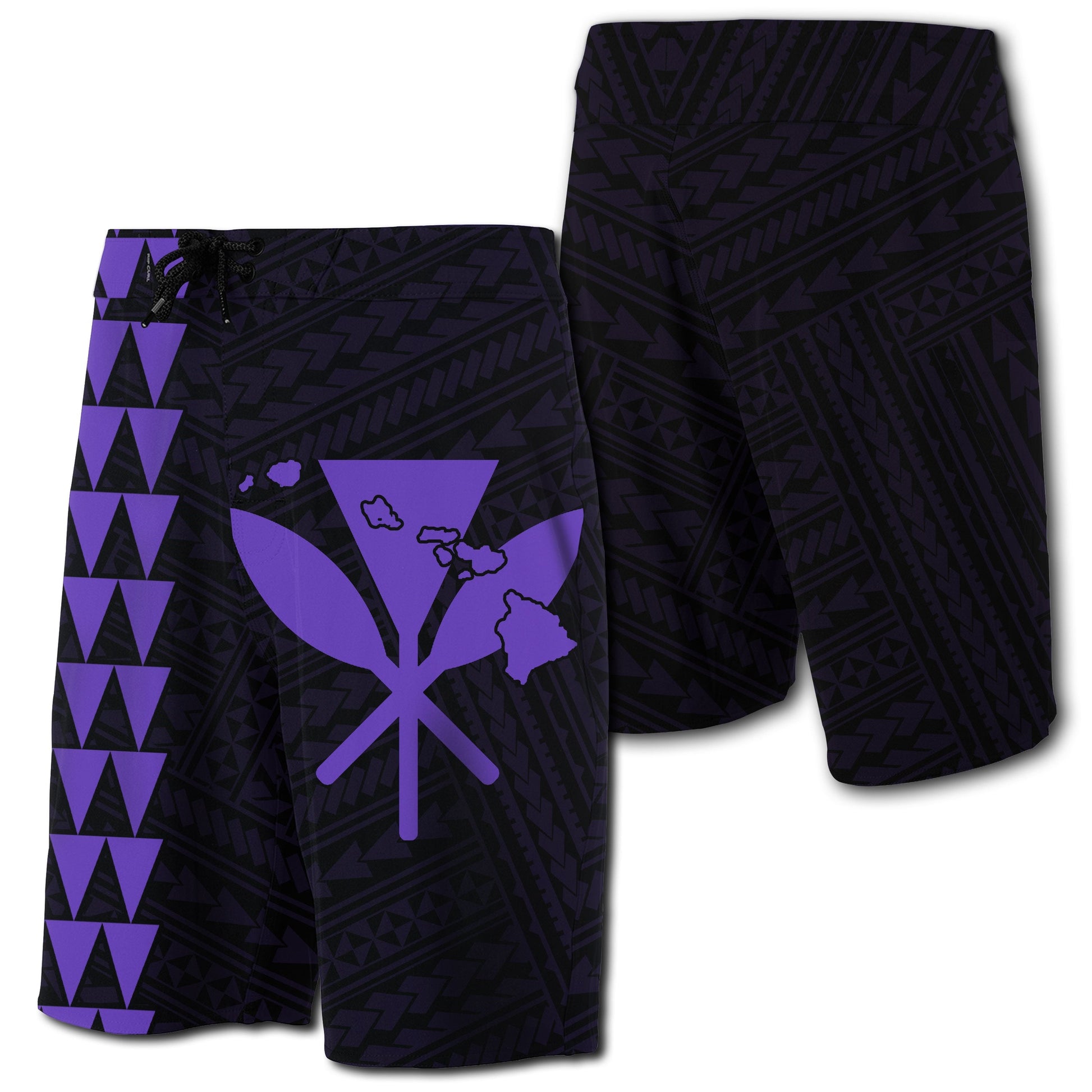Hawaii Kakau Polynesian Kanaka Map Board Shorts - Purple