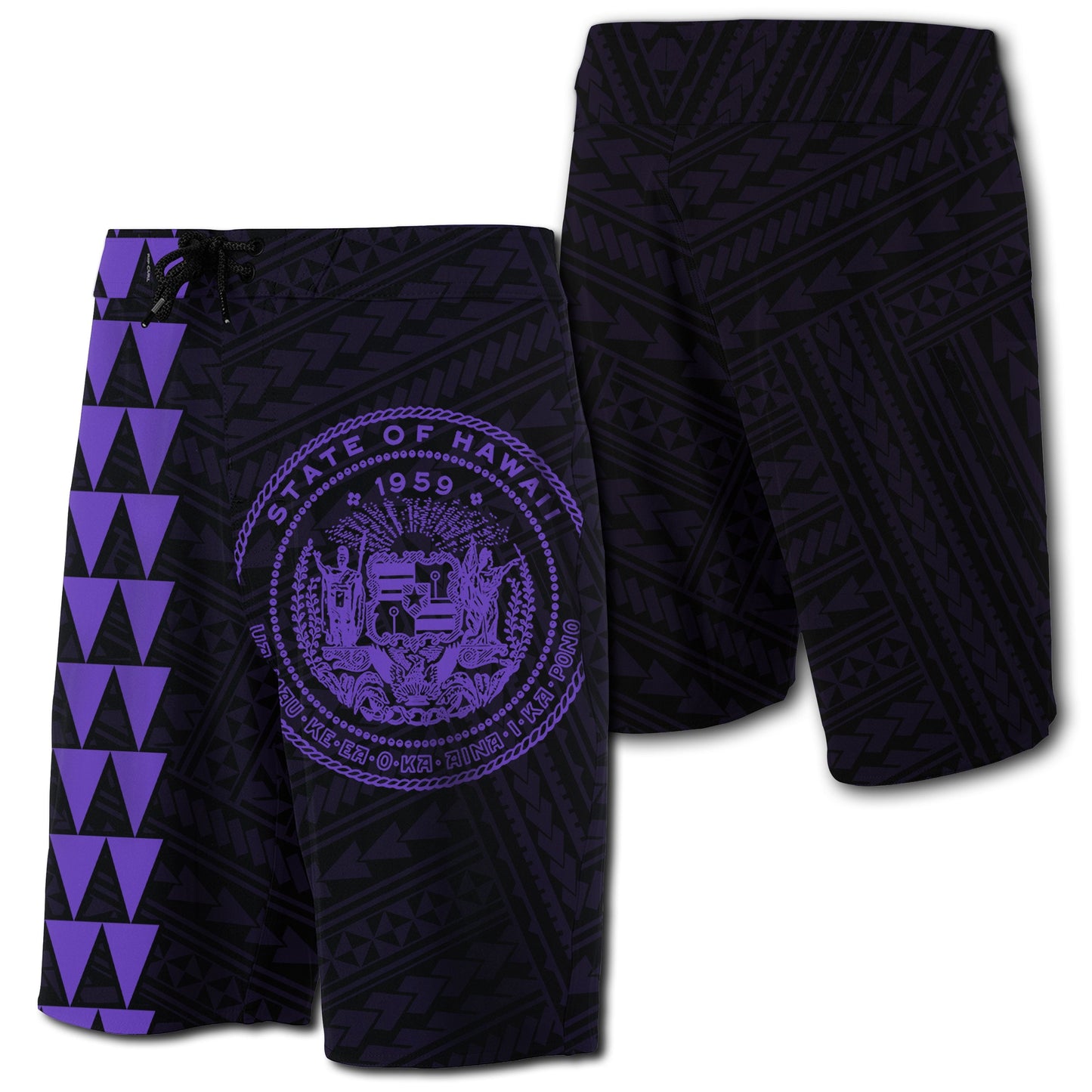 Hawaii Kakau Polynesian Coat Of Arms Board Shorts - Purple