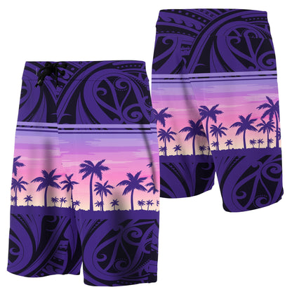 Hawaii Palm Trees Polynesian - Board Shorts - Purple - Haka Style