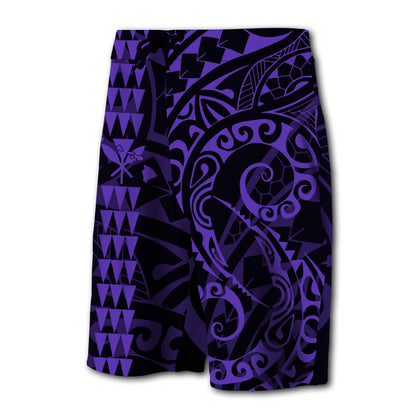 Hawaii Kakau Polynesian Kanaka Board Shorts - Purple - Snapy Style