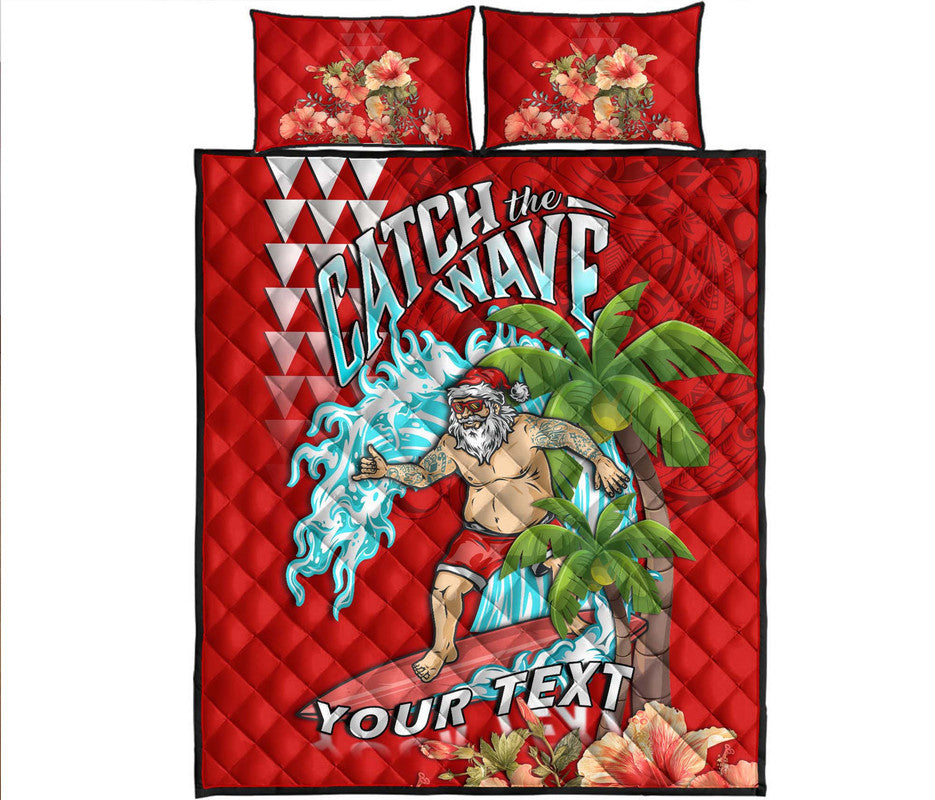 (Custom Personalised) Hawaii Mele Kalikimaka Quilt Bed Set Santa Claus Surfing Xmas Time