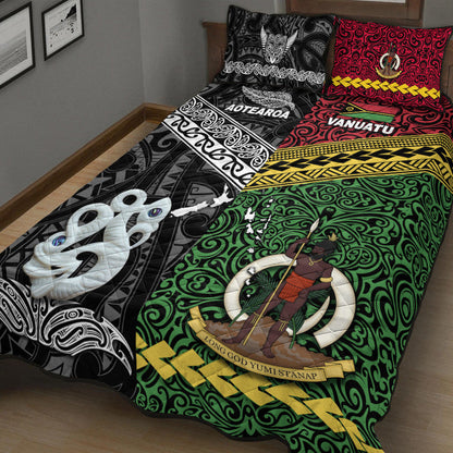 New Zealand And Vanuatu Quilt Bed Set Together Black