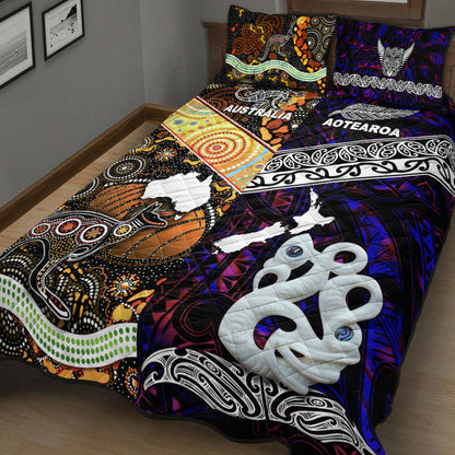 New Zealand Maori Aotearoa And Australia Aboriginal Quilt Bed Set Together Purple