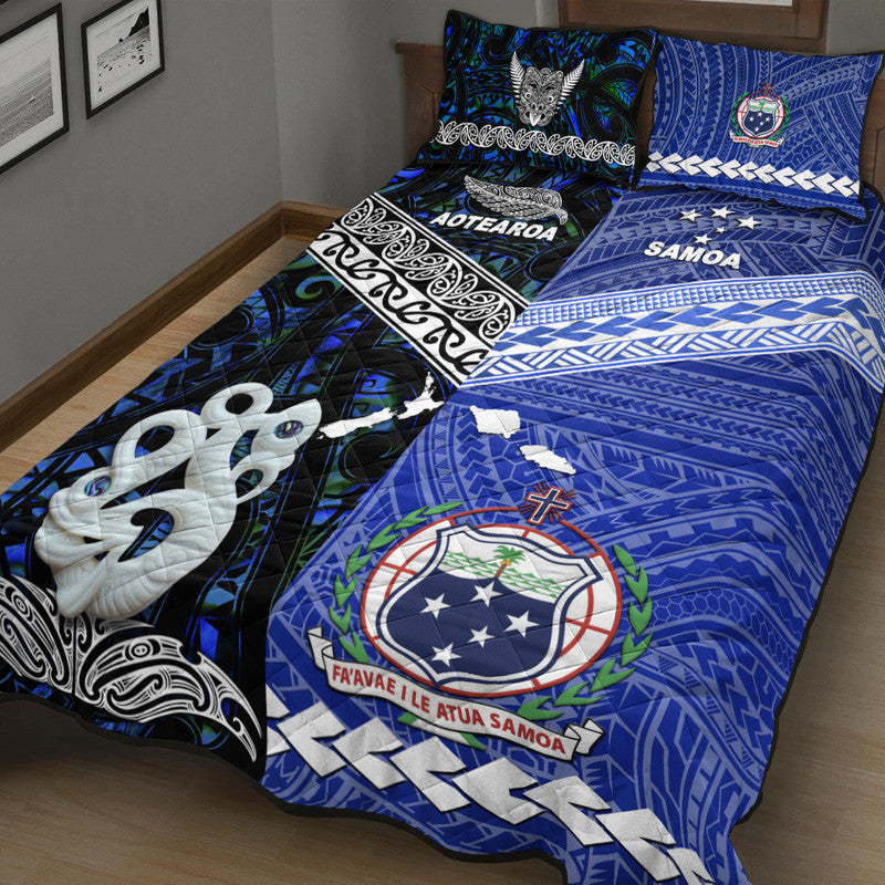 New Zealand And Samoa Quilt Bed Set Together Blue