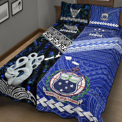 New Zealand And Samoa Quilt Bed Set Together Blue