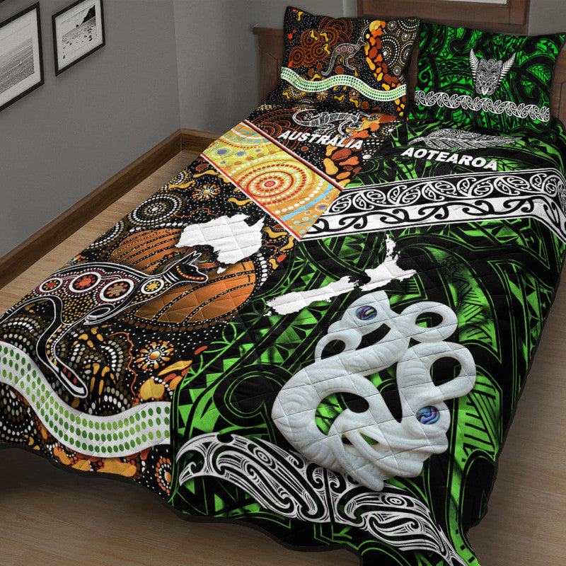 New Zealand Maori Aotearoa And Australia Aboriginal Quilt Bed Set Together Green