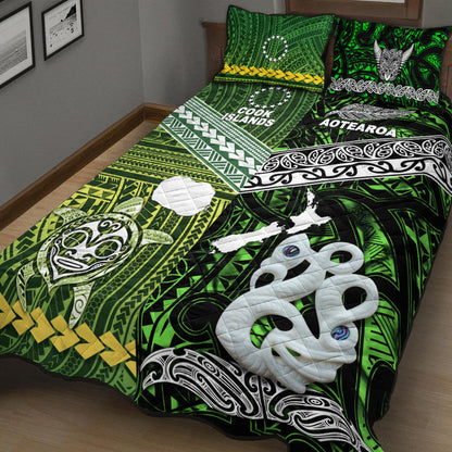 New Zealand And Cook Islands Quilt Bed Set Together Green