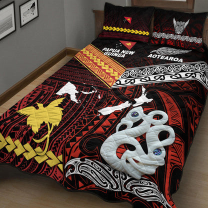 New Zealand And Papua New Guinea Quilt Bed Set Together Red