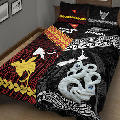 New Zealand And Papua New Guinea Quilt Bed Set Together Black