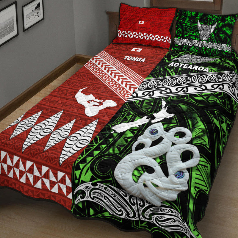 New Zealand And Tonga Quilt Bed Set Together Green