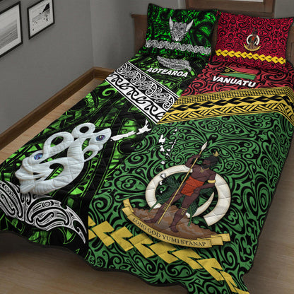 New Zealand And Vanuatu Quilt Bed Set Together Green
