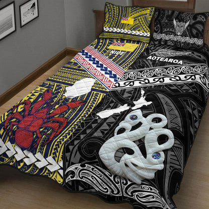 New Zealand And Niue Quilt Bed Set Together Black