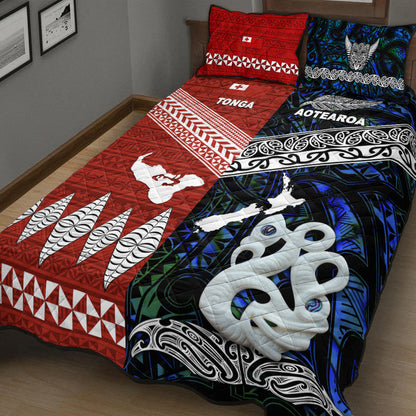 New Zealand And Tonga Quilt Bed Set Together Blue