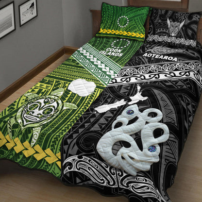 New Zealand And Cook Islands Quilt Bed Set Together Black