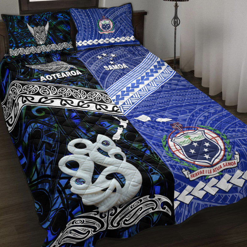 New Zealand And Samoa Quilt Bed Set Together Blue