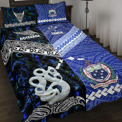 New Zealand And Samoa Quilt Bed Set Together Blue