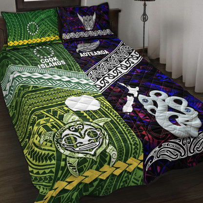 New Zealand And Cook Islands Quilt Bed Set Together Purple