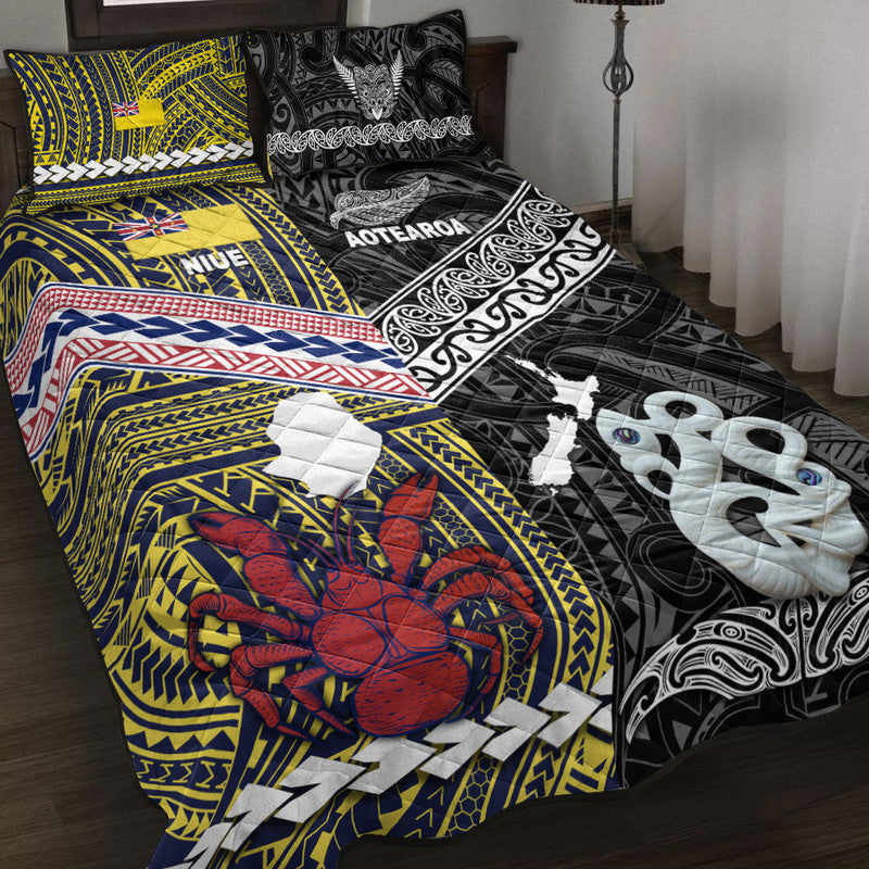 New Zealand And Niue Quilt Bed Set Together Black
