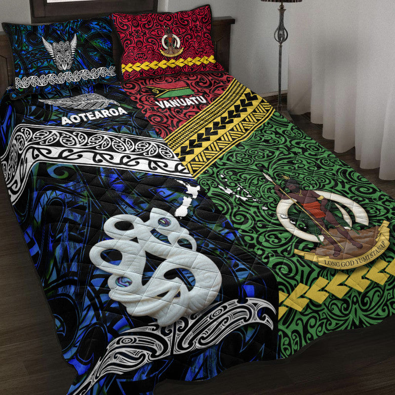 New Zealand And Vanuatu Quilt Bed Set Together Blue