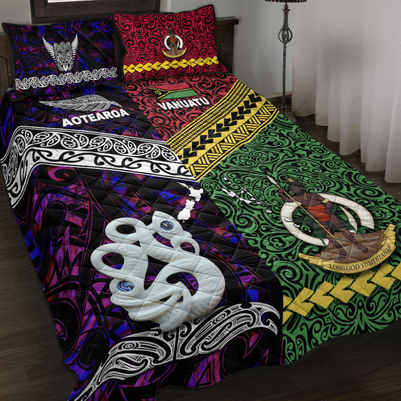 New Zealand And Vanuatu Quilt Bed Set Together Purple