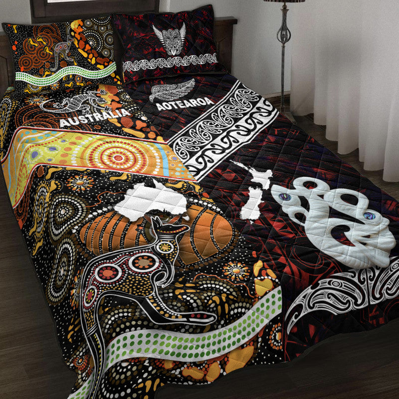 New Zealand Maori Aotearoa And Australia Aboriginal Quilt Bed Set Together Red