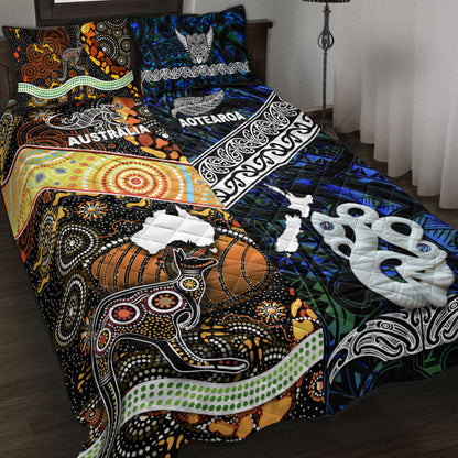 New Zealand Maori Aotearoa And Australia Aboriginal Quilt Bed Set Together Blue
