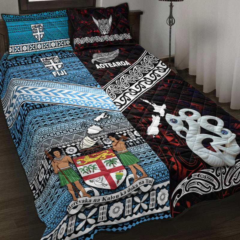 New Zealand And Fiji Quilt Bed Set Together Red