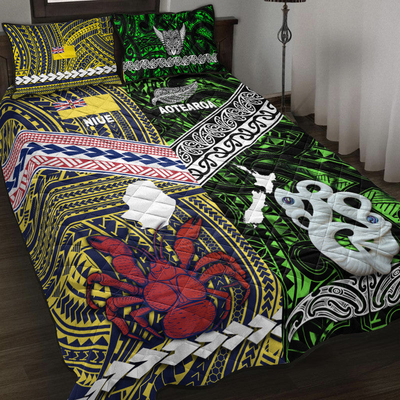 New Zealand And Niue Quilt Bed Set Together Green