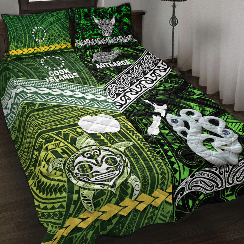 New Zealand And Cook Islands Quilt Bed Set Together Green