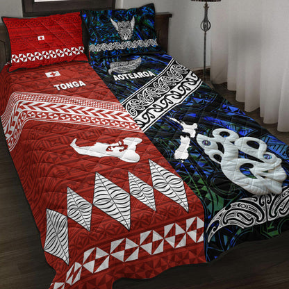 New Zealand And Tonga Quilt Bed Set Together Blue