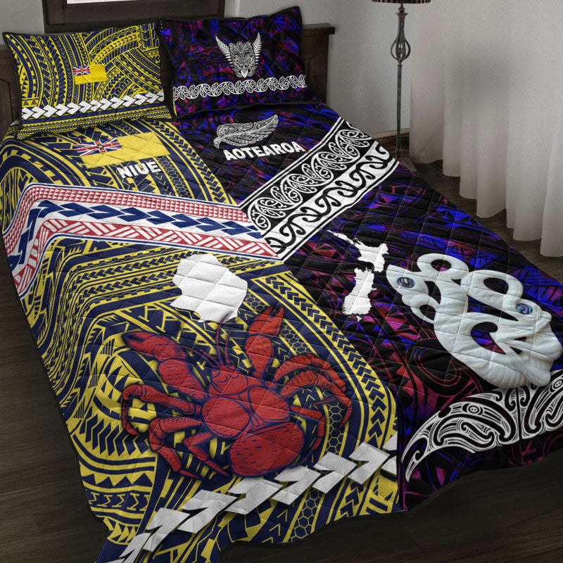 New Zealand And Niue Quilt Bed Set Together Purple