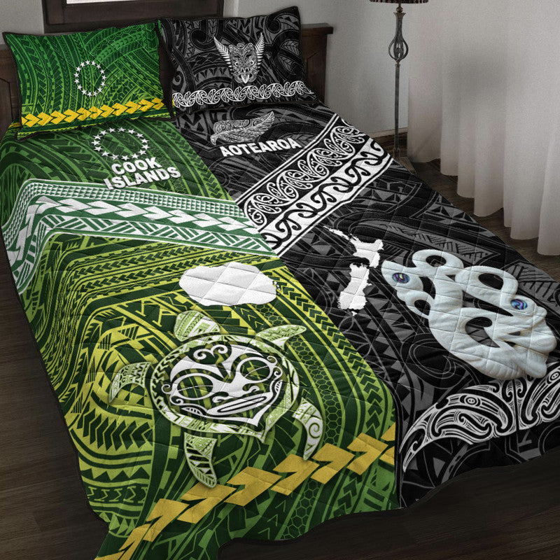 New Zealand And Cook Islands Quilt Bed Set Together Black