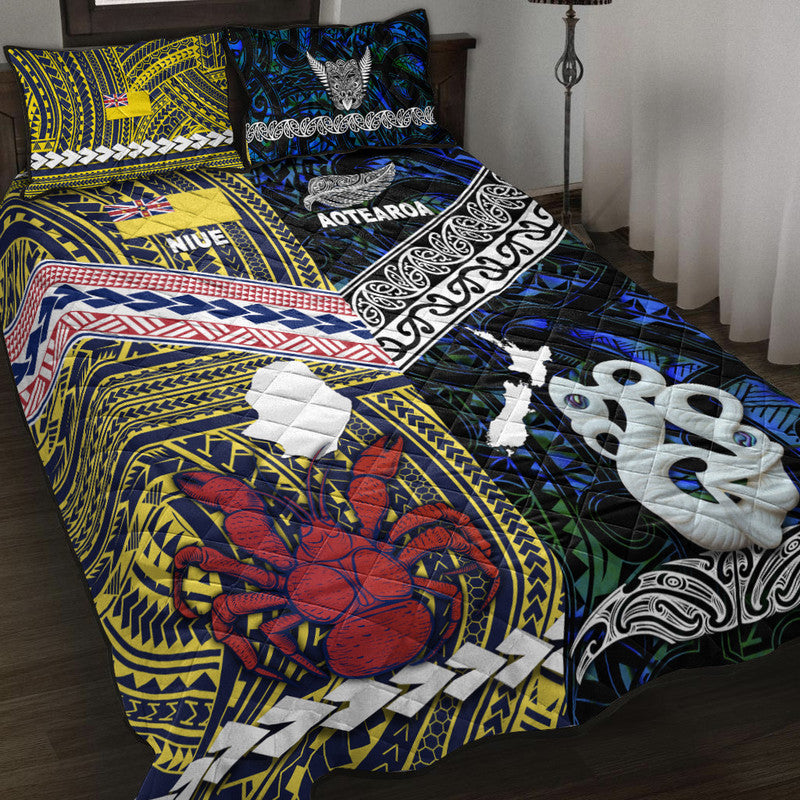 New Zealand And Niue Quilt Bed Set Together Blue