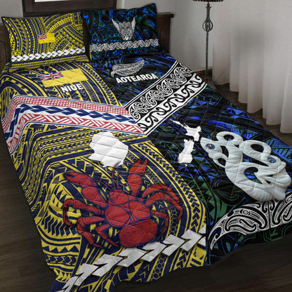 New Zealand And Niue Quilt Bed Set Together Blue