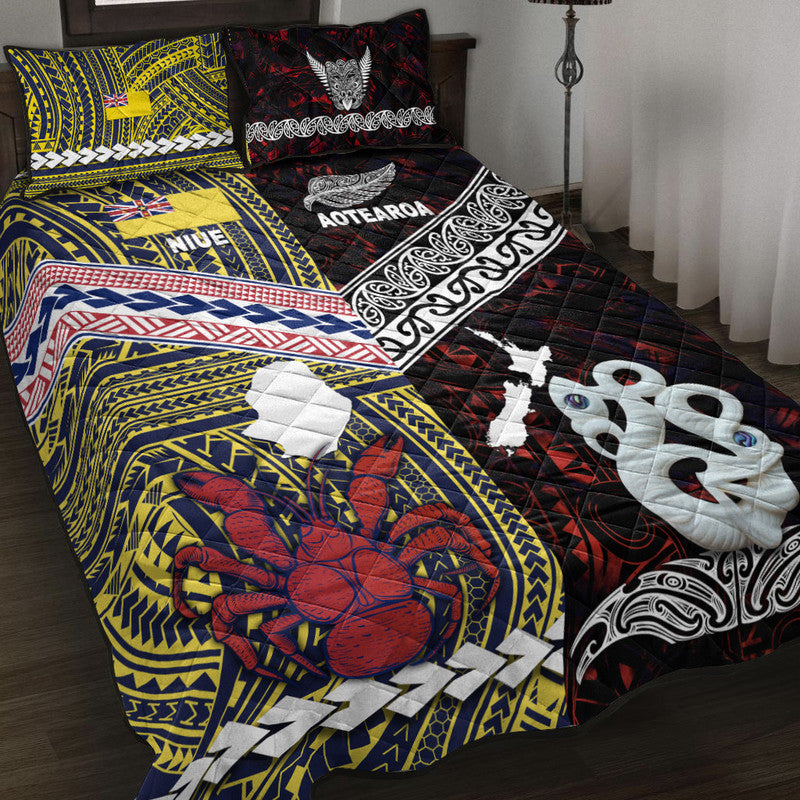 New Zealand And Niue Quilt Bed Set Together Red