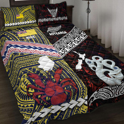 New Zealand And Niue Quilt Bed Set Together Red